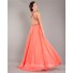 Sexy Cut Out Backless Flowing Coral Chiffon Beaded Prom Dress With Straps