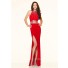 Sexy Cut Out High Slit Long Red Jersey Evening Prom Dress