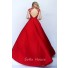 Sexy Front Cut Out Open Back Red Satin Beaded Prom Dress Cap Sleeves