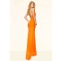 Sexy Halter Backless Cut Out Keyhole Slit Long Orange Jersey Beaded Prom Dress