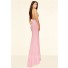 Sexy Illusion Neckline High Slit Backless Pink Jersey Gold Beaded Prom Dress