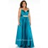 Sexy Long Teal Glitter Silk Plus Size Evening Prom Dress With Beaded Straps
