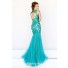 Sexy Mermaid Front Cut Out Open Back Long Turquoise Tulle Lace Beaded Prom Dress