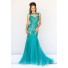 Sexy Mermaid Front Cut Out Open Back Long Turquoise Tulle Lace Beaded Prom Dress