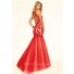Sexy Mermaid Halter Cut Out Backless Red Tulle Lace Beaded Prom Dress