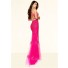 Sexy Mermaid High Neck Backless Long Hot Pink Lace Prom Dress