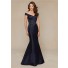Sexy Mermaid Off The Shoulder Navy Blue Satin Beaded Special Occasion Evening Dress
