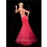 Sexy Mermaid One Shoulder Backless Long Red Chiffon Beaded Prom Dresses With Split