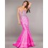 Sexy Mermaid Plunging Neckline Hot Pink Taffeta Beaded Prom Dress