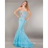 Sexy Mermaid Plunging Neckline Blue Taffeta Beaded Prom Dress