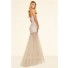 Sexy Mermaid Strapless Champagne Tulle White Sparkle Beaded Prom Dress