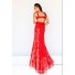 Sexy Mermaid Sweetheart Straps Long Red Tulle Lace Two Piece Prom Dress Open Back