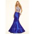 Sexy Mermaid Two Piece One Shoulder Royal Blue Taffeta Beaded Prom Dress