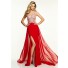 Sexy Off The Shoulder Long Red Chiffon Beaded Prom Dress With Slit