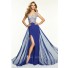 Sexy Off The Shoulder Long Royal Blue Chiffon Beaded Prom Dress With Slit