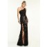 Sexy One Shoulder High Slit Long Black Lace Beaded Prom Dress