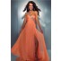 Sexy One Shoulder Long Orange Chiffon Beaded Crystal Prom Dress With Slit