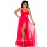 Sexy One Shoulder Long Red Chiffon Beaded Plus Size Party Prom Dress With Slit