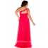 Sexy One Shoulder Long Red Chiffon Beaded Plus Size Party Prom Dress With Slit