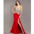 Sexy One Shoulder Side Cut Out Long Red Chiffon Beaded Prom Dress With Slit