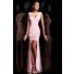 Sexy Sheath Cap Sleeve Backless High Low Long Pink Tulle Lace Prom Dress Cut Out