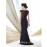 Sheath Cap Sleeve Sheer See Through Black Lace Chiffon Mother Of The Bride Evening Dress