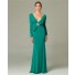Sexy Sheath Deep V Neck Long Sleeve Green Occasion Evening Dress With Bow
