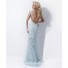 Sexy Sheath Sheer Illusion Neckline Backless Long Light Blue Lace Prom Dress Open Back