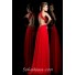 Sexy Sheath Side Cut Out Backless Long Red Chiffon Lace Evening Prom Dress With Straps