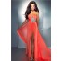 Sexy Sheath Sweetheart Long Coral Chiffon Beaded Evening Prom Dress With Slit