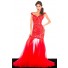 Sexy Sheath Sweetheart Off The Shoulder Long Red Tulle Lace Beaded Prom Dress