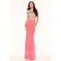 Sexy Side Cut Out Open Back Long Pink Beaded Prom Dress