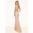 Sexy Slim Deep V Neck Backless Champagne Lace Prom Dress With Belt
