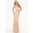 Sexy Slim Deep V Neck Backless Champagne Lace Prom Dress With Belt