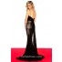 Sexy Slim Spaghetti Strap Backless Long Black Lace Beaded Evening Prom Dress With Train
