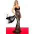 Sexy Slim Spaghetti Strap Backless Long Black Lace Beaded Evening Prom Dress With Train