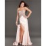 Sexy Strapless High Slit See Through Baby Pink Chiffon Beaded Prom Dress