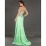 Sexy Strapless High Slit See Through Green Chiffon Beaded Prom Dress