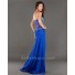 Sexy Strapless High Slit See Through Royal Blue Chiffon Beaded Prom Dress