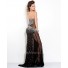 Sexy Strapless Side Cut Out See Through Long Black Tulle Beaded Evening Prom Dress