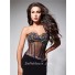 Sexy Sweetheart Sheer Long Black Chiffon Tulle Beaded Corset Prom Dress With Slit