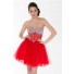 Sexy Sweetheart Short/ Mini Red Tulle Beaded Sheer Bustier Cocktail Prom Dress