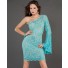 Sexy Tight Short/Mini Turquoise Beaded Lace Party Cocktail Dress With One Sleeve