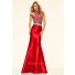 Sexy Two Piece Cut Out Red Taffeta Colorful Beaded Prom Dress