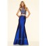 Sexy Two Piece Cut Out Royal Blue Taffeta Colorful Beaded Prom Dress