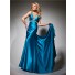 Sexy V Neck Backless Long Blue Silk Beading Glitter Prom Dress With Train