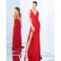 Sexy V Neck Low Back Side Slit Red Jersey Evening Prom Dress With Straps
