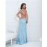 Sexy V Neck Side Cut Out Slit Backless Long Light Blue Sequin Prom Dress Open Back