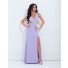 Sexy V Neck Side Cut Out Slit Backless Long Lilac Purple Chiffon Beaded Prom Dress