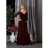 Sexy V neck long brown chiffon vintage mother of the bride dress with sleeves